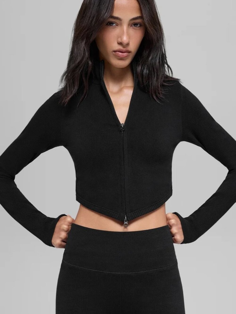 ALO Seamless Two Tone Rib Black Jacket Women's Size Small Retails $138.00